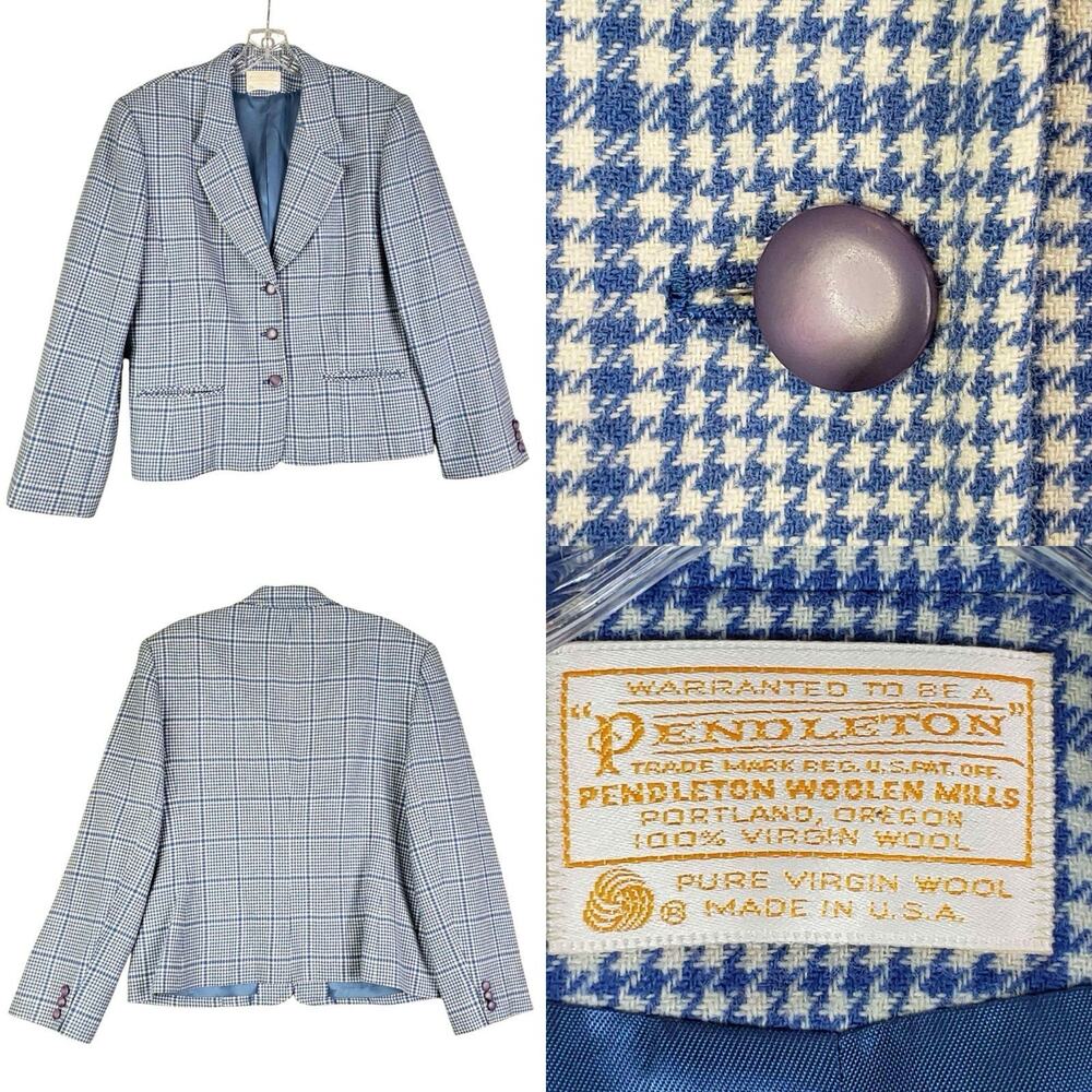Pendleton Blue Plaid Wool Blazer